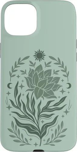 Vista 9 de Sage & Green Flowers Sun Crescent Moon Boho Floral Celestial Case for iPhone 16