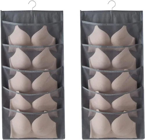 Vista 10 de Organizador ampliado para colgar en el armario con colgador de metal giratorio, estante de pared extra grande de doble cara, bolsillos de malla