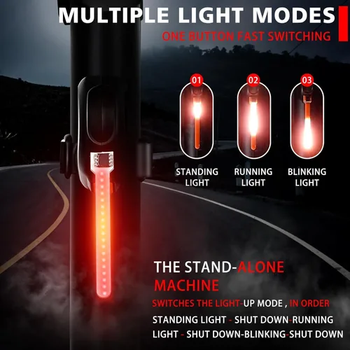 Vista 3 de Luz trasera LED para bicicleta, luz de ciclismo de meteoritos - Múltiples modos, recargable por USB, impermeable, adecuada para la mayoría de postes