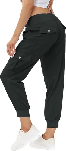 Vista 2 de MoFiz Pantalones cargo para mujer, ligeros, con cintura elástica, pantalones deportivos para senderismo al aire libre, pantalones deportivos casuales