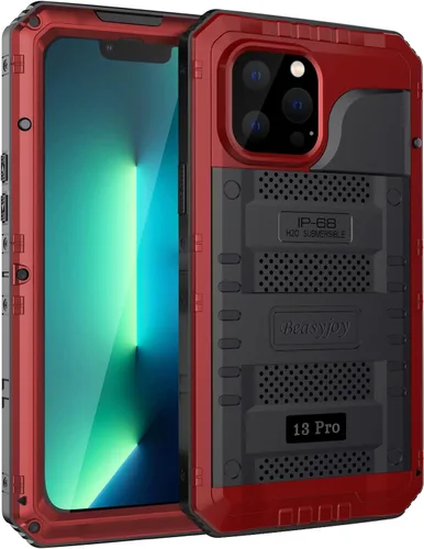 Vista 31 de Beasyjoy Funda impermeable para iPhone 13, funda de metal con protector de pantalla integrado, resistente protección de cuerpo completo, grado