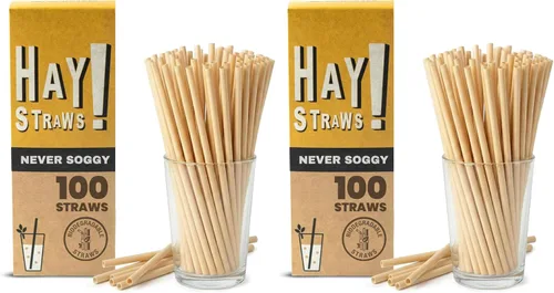 Vista 17 de HAY! Straws Pajitas regulares de 7.75 pulgadas 3000 unidades 100% biodegradables y compostables Duraderas, no se empañan, sin gluten