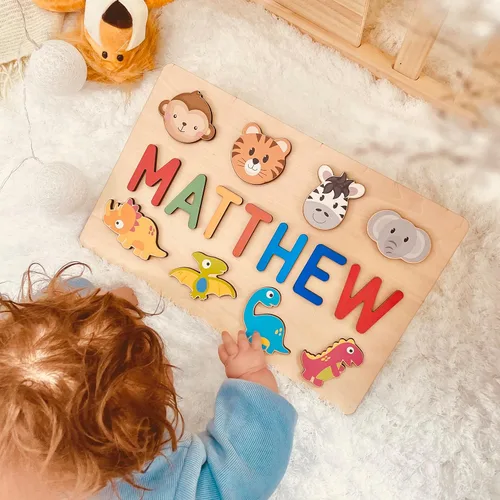 Vista 3 de Nombre Puzzle para Niños Personalizado - Regalos para Niña de 1 Año - Juguetes de Regalo de Cumpleaños Personalizados para Bebés para Niñas y Niños