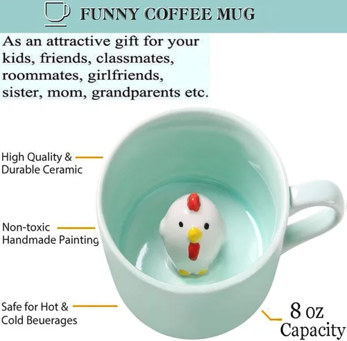 Vista 7 de Chick Taza de Café 3D Taza de Cerámica de Lindo Animal de Dibujos Animados - Animal Bebé Adentro, Mejor Taza de Oficina y Regalo de Cumpleaños 8 OZ