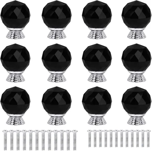 Vista 15 de 12 pomos de cristal de forma redonda de 1.18 pulgadas con tornillos, perilla de cajón para tirar, utilizada para cocina, tocador, puerta, armario