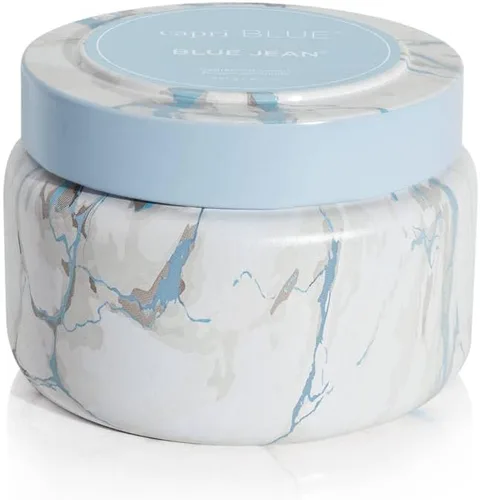 Vista 13 de Capri Blue Velas de Viaje en Lata con Estampado de Mármol Moderno - Velas Decorativas de Lujo Perfumadas para el Hogar - Mezcla de Cera de Soja