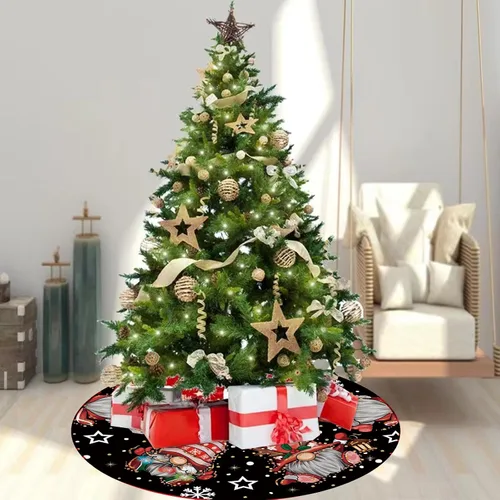 Vista 6 de Falda de árbol de Navidad, falda de árbol de Navidad, gnomos con purpurina, copo de nieve, falda de árbol de invierno de 36 pulgadas para decoración