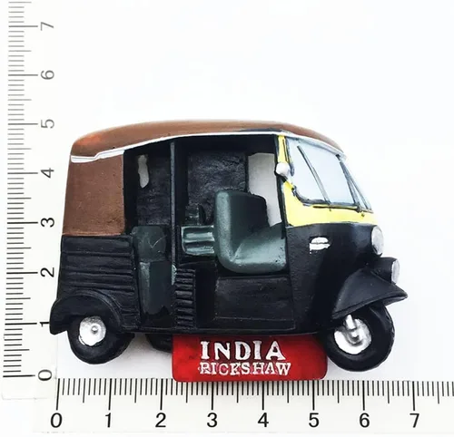 Vista 5 de India 3D Tuktuk imán de nevera recuerdo turístico etiqueta engomada del viaje, imán del refrigerador de la India, colección de decoración del hogar