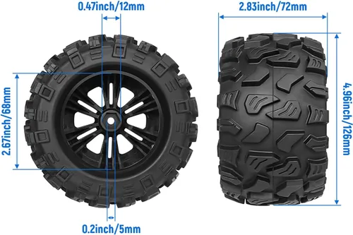 Vista 2 de Ruedas y neumáticos para camión RC prepegados de 2.8 pulgadas, hexagonal de 0.472 in con insertos de espuma para Traxxas Rustler Stampede 4X4 VXL