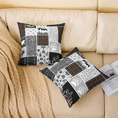 Vista 2 de Erosebridal Juego de 2 fundas de almohada occidentales de 16 x 16 pulgadas, fundas de almohada cuadradas decorativas de cuadrícula marrón retro