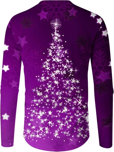 Vista 9 de Camisetas para hombre, diseño gráfico de Navidad, de manga larga, ajuste muscular, para gimnasio, entrenamiento, camiseta casual con cuello redondo