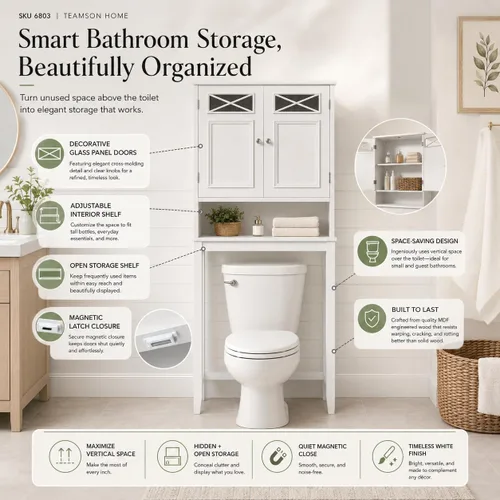 Vista 13 de Teamson Home Dawson - Armario Etagere de madera para baño de 2 puertas