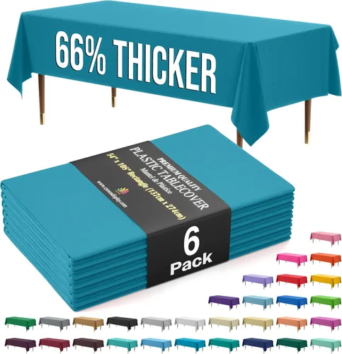 Vista 63 de Exquisite 66% Thicker Premium Plastic Table Cloth Rectangle Table Cover 0.5 Mil 6 Pack Aqua Table Cloth 54 Inch x 108 Inch Disposable Tablecloth