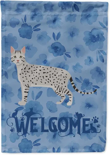 Vista 321 de Caroline's Treasures CK4813CHF - Bandera de bienvenida con gato abisinio azul, manga grande, para porche, para colgar en la pared, poliéster