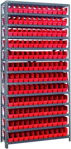Vista 360 de Quantum QSBU-245BK Heavy Duty Shelving Unit with (7) Shelves and (24) QUS245 Black Bins for Garage Warehouse Storage Distribution 400 lb Load
