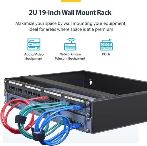 Vista 2 de StarTech.com 2U Estantería de Red de Montaje en Pared - 35,6 cm de Profundidad (Bajo Perfil) - Soporte de Panel de Conexiones de 48,3 cm