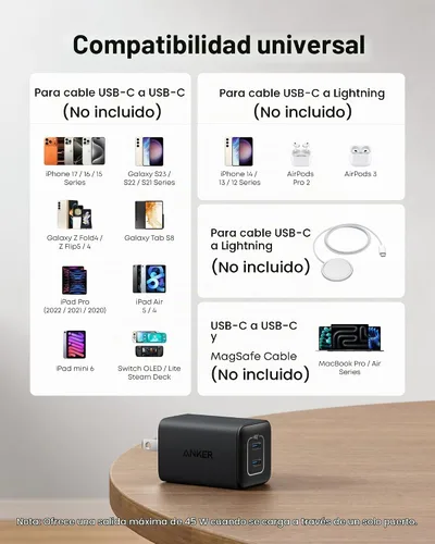 Vista 7 de Anker Nano Cargador USB C de 47W, Cargador GaN Compacto Plegable de 2 Puertos para iPhone 17/16, Galaxy, Pixel, Compatible con MagSafe (Negro)
