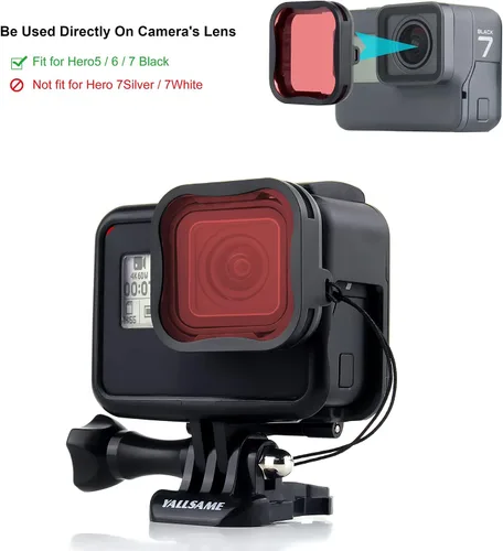 Vista 2 de Filtro subacuático para GoPro Hero 7 6 5 negro en color rojo y magenta ideal para esnórquel/buceo poco profundo, accesorios subacuáticos para Go Pro