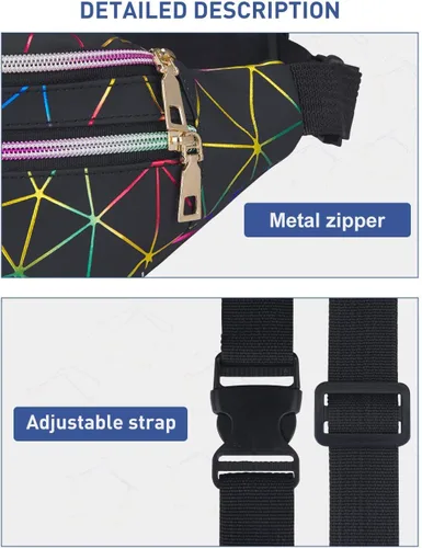 Vista 4 de Livacasa - Cangurera holográfica linda, brillante e impermeable para mujer, cangurera para viajes, fiestas, festivales, correr y senderismo)