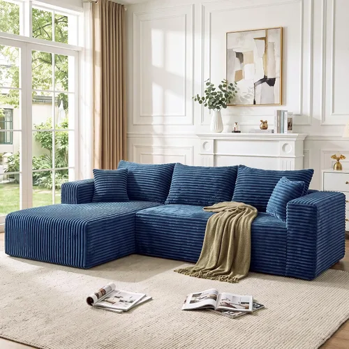 Vista 34 de Sofá modular en forma de L para sala de estar, sofá modular sin huesos con diván, sofá de pana con asiento profundo, no requiere montaje, negro