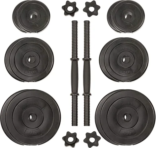 Vista 15 de Sunny Health & Fitness Juego de mancuernas de vinilo para ejercicio de 40 libras, pesas de mano para entrenamiento de fuerza, pérdida de peso, banco