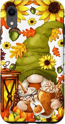 Vista 23 de iPhone 15 Hello Fall Gnomo para mujer, diseño de hojas de otoño, diseño de calabaza