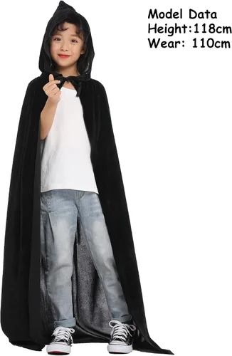 Vista 2 de Jongdari Capa de terciopelo para niños, con capucha, unisex, para cosplay, Halloween, disfraz de mago