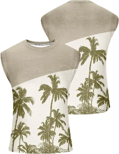 Vista 5 de Muscularfit Camisetas gráficas con estampado divertido para hombre, estilo casual, holgadas, sin mangas, cuello redondo, camisetas hawaianas