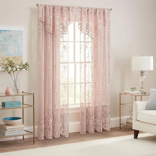 Vista 4 de Waverly Sherry Cortina de encaje ligera y elegante con bolsillo para varilla, cortina de ventana floral para sala de estar (1 panel), 54 x 63