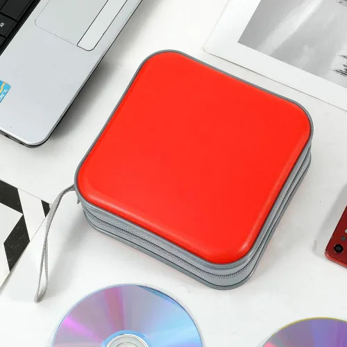 Vista 5 de Cartera para CD/DVD - Organizador de almacenamiento protector de capacidad de 40 para el hogar y el automóvil (rojo)
