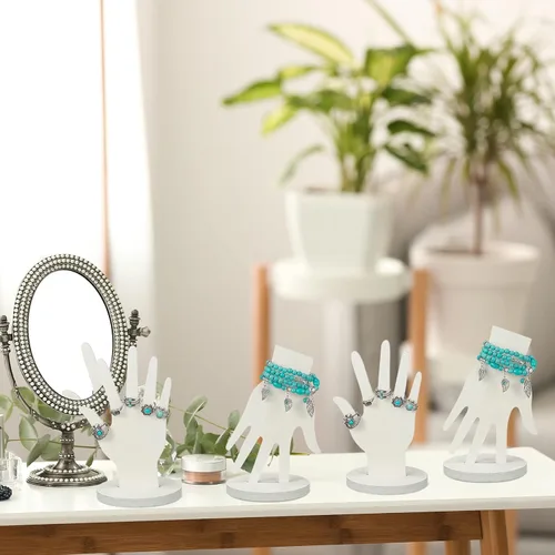Vista 5 de Weysat 12 piezas de madera forma de mano pulsera joyería soporte soporte de exhibición estética joyería maniquí dedos organizador de joyería (blanco)