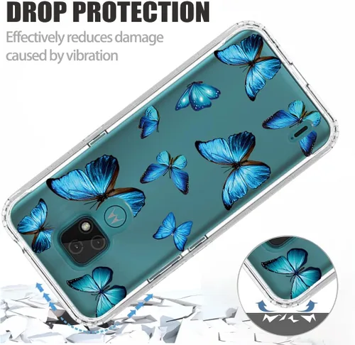 Vista 7 de Funda para Moto E7, Motorola E7 XT2095-1 con protector de pantalla de vidrio templado, bonito patrón de mariposa transparente para Motorola Moto E7