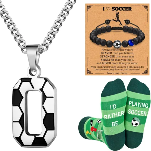 Vista 18 de Soccer Gifts Set A-Z Letter Soccer Necklace for Men Novelty Soccer Socks&Soccer Bracelets for Soccer Lovers