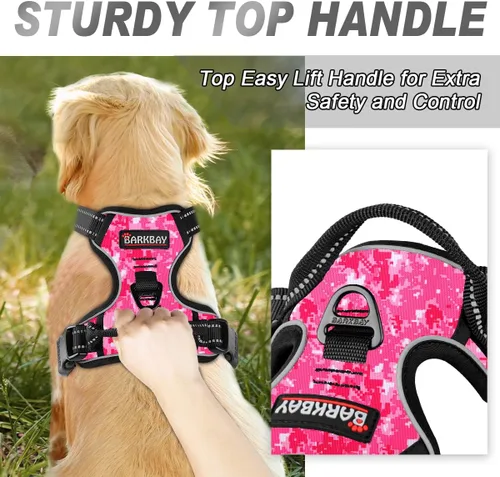 Vista 35 de BARKBAY - Arnés para perro sin tirones con clip frontal, material resistente y reflectante, asa de fácil control para pasear perros grandes