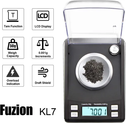 Vista 2 de Fuzion Báscula miligramos de 50/0.00 oz, escala de mg con peso cal de 0.71 oz, microescala, báscula de polvo para recargar