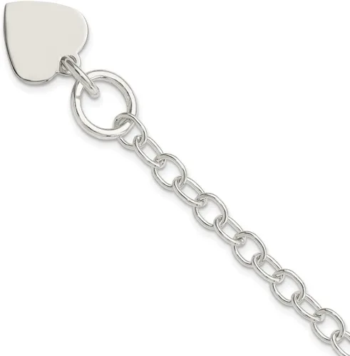 Vista 4 de JewelryWeb - Pulsera de plata de ley 925 con dije de corazón grabable y eslabones Rolo - Cierre de palanca - 7.5 o 8.5 pulgadas - Pulsera de corazón
