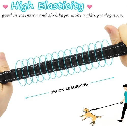 Vista 2 de Correa elástica reflectante de 5 a 7 pies, sin tirones para absorción de impactos, correa elástica de nailon para perros pequeños y medianos/gatos