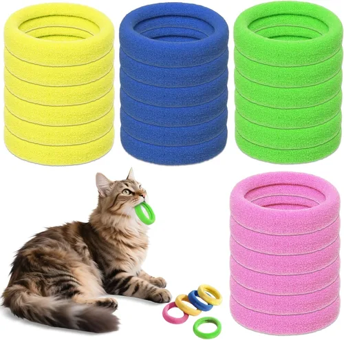 Vista 11 de Juguetes para gatos 24 piezas, juguete de goma para morder para gatos, juguetes interactivos para gatos para pasar el tiempo, pulseras coloridas