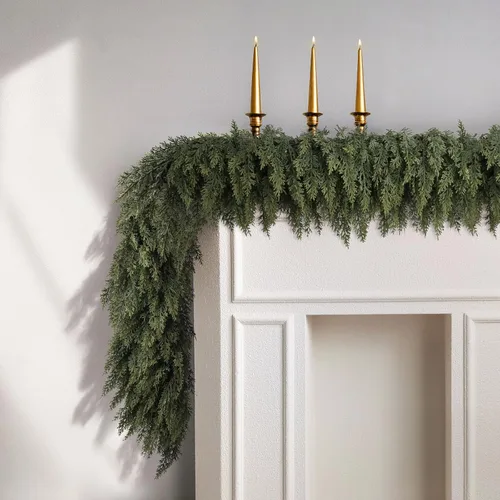 Vista 6 de Guirnalda de cedro de Navidad de 9 pies, decoraciones navideñas de Verde
