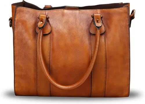 Vista 3 de Bolso bandolera de cuero genuino para mujer, bolso de hombro con asa superior