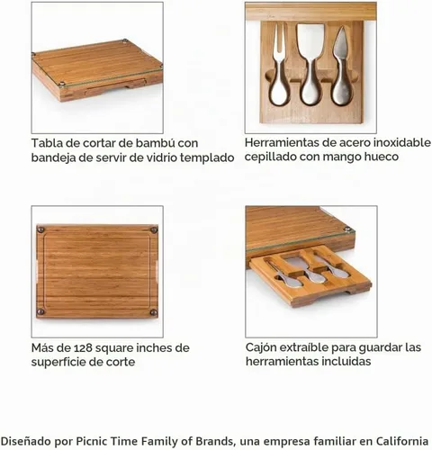 Vista 7 de PICNIC TIME NCAA Juego de tabla de queso y cuchillos con parte superior de vidrio de concierto, juego de tabla de charcutería, tabla de cortar