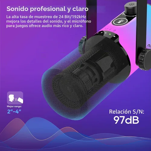 Vista 2 de FDUCE Juego de micrófono dinámico para juegos, micrófono de computadora USB/XLR para podcast con soporte de brazo extensible, luz RGB, botón