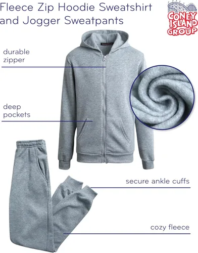 Vista 2 de Coney Island Conjunto deportivo para niños 2 piezas de forro polar con cremallera sudadera con capucha y pantalones deportivos Ropa deportiva