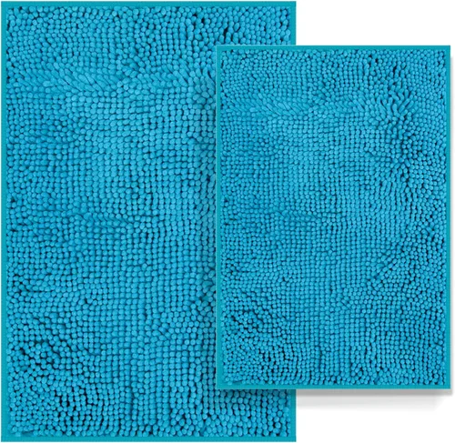 Vista 11 de Juego de 2 alfombras de baño antideslizantes para baños, juego de alfombras de felpilla gruesa y suave, alfombras de baño ultra absorbentes