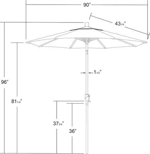Vista 4 de California Umbrella Sombrilla redonda de aluminio de 7.5 pies, manivela elevadora, botón de inclinación, poste de bronce, Sunbrella Air Blue