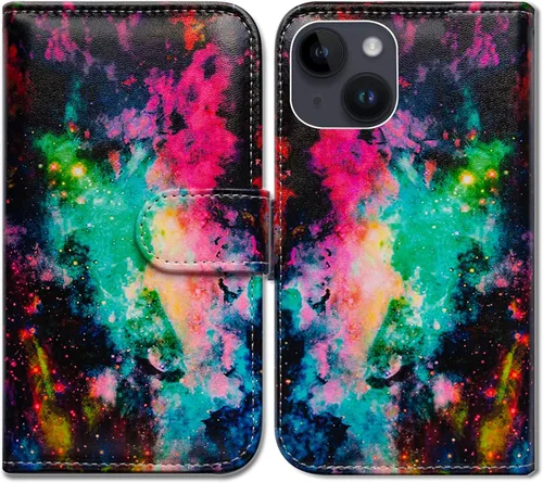 Vista 16 de Bcov Funda para iPhone 15, diseño de pájaro negro y verde con tapa para teléfono, con ranura para tarjetas, soporte para iPhone 15 Patrón de pájaro