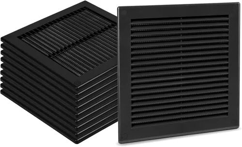 Vista 14 de Paquete de 2 cubiertas cuadradas de ventilación de aire de 4" x 4" (tamaño exterior) - Deflector de ventilación de plástico negro - Malla