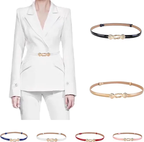 Vista 9 de Cinturón ajustado de piel de charol para mujer, cinturón de cintura ajustable con hebilla de aleación de color dorado sólido