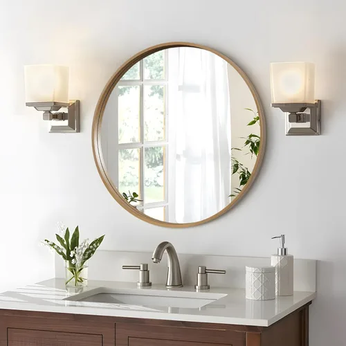Vista 10 de WallBeyond Espejo redondo negro de madera de 24 pulgadas, espejo de pared circular para baño, espejo de pared redondo para decoración de pared