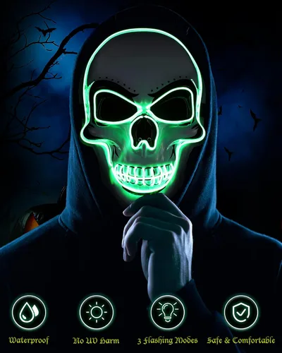 Vista 4 de Vinsot - Máscara de esqueleto de calavera con luz LED, 4